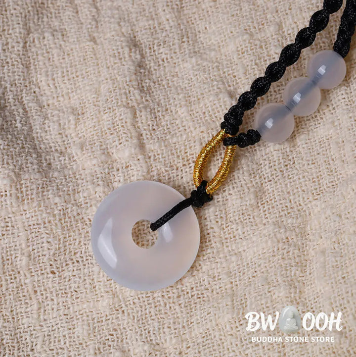 Buddha Stones Strawberry Quartz Chalcedony Peace Buckle Healing Necklace Pendant - BWOOOH - Necklaces &amp; Pendants