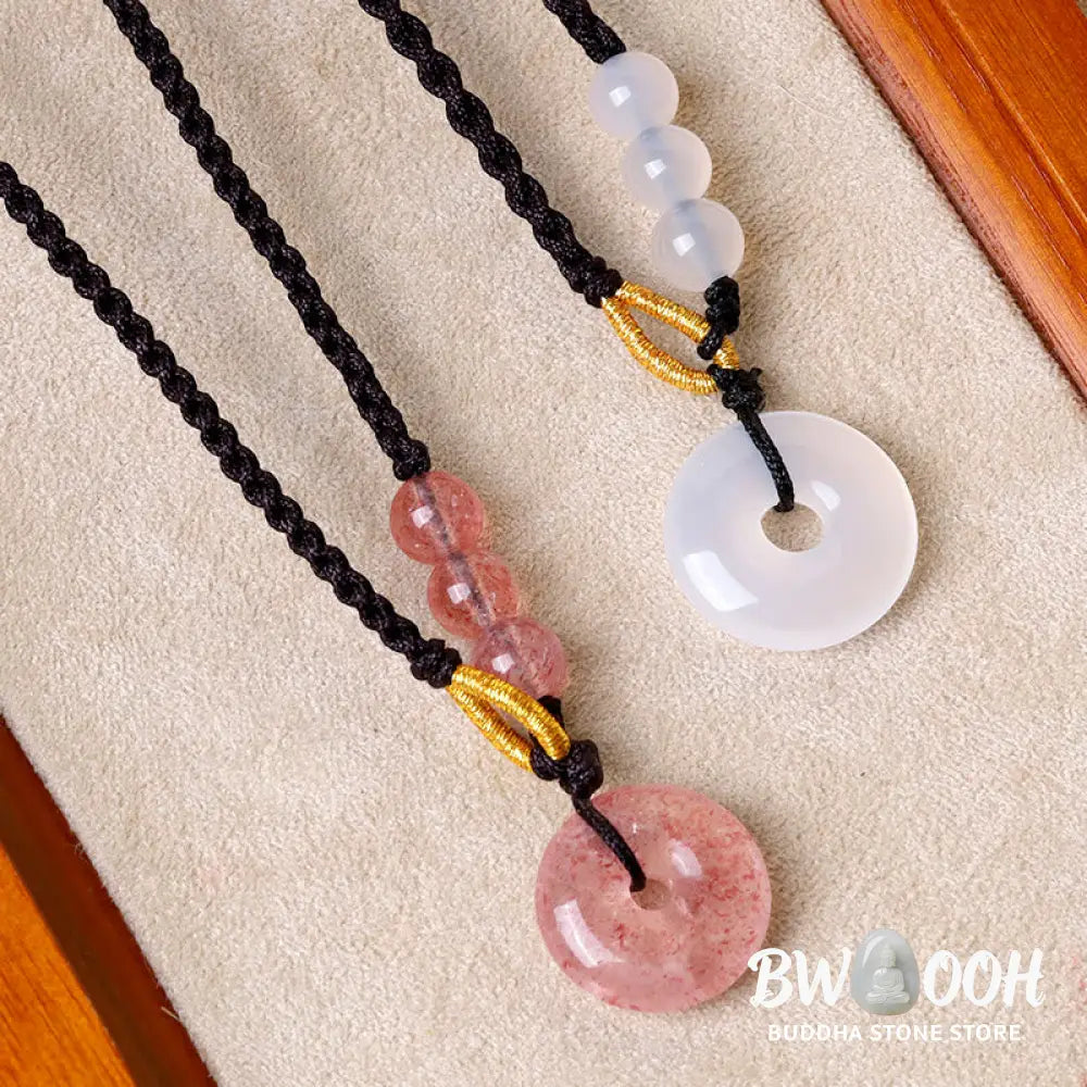 Buddha Stones Strawberry Quartz Chalcedony Peace Buckle Healing Necklace Pendant - BWOOOH - Necklaces & Pendants