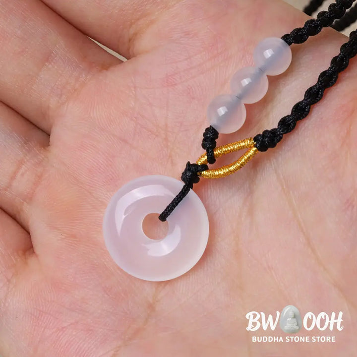 Buddha Stones Strawberry Quartz Chalcedony Peace Buckle Healing Necklace Pendant - BWOOOH - Necklaces &amp; Pendants