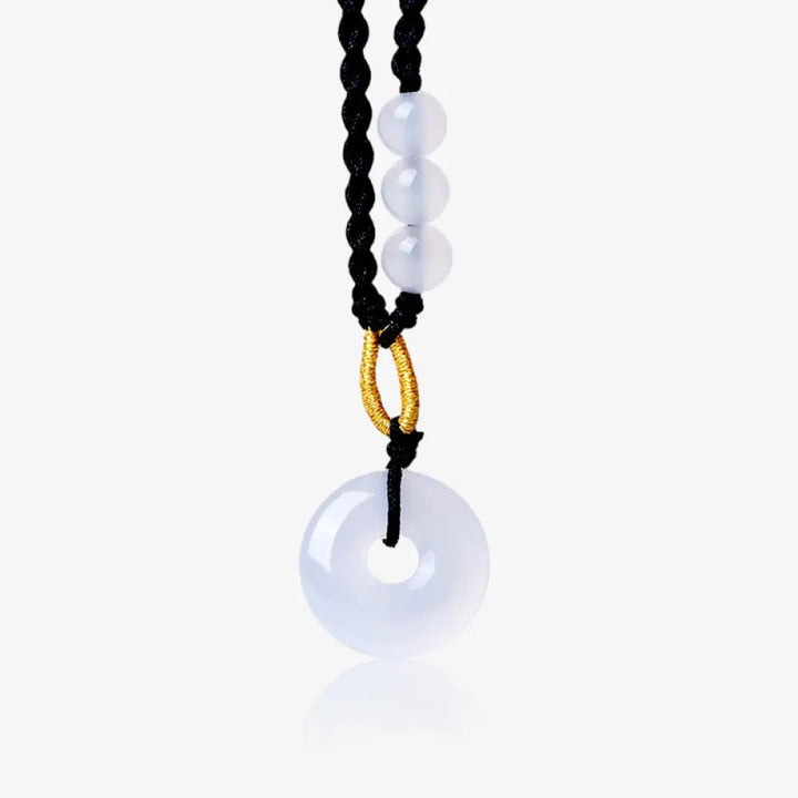 Buddha Stones Strawberry Quartz Chalcedony Peace Buckle Healing Necklace Pendant - BWOOOH