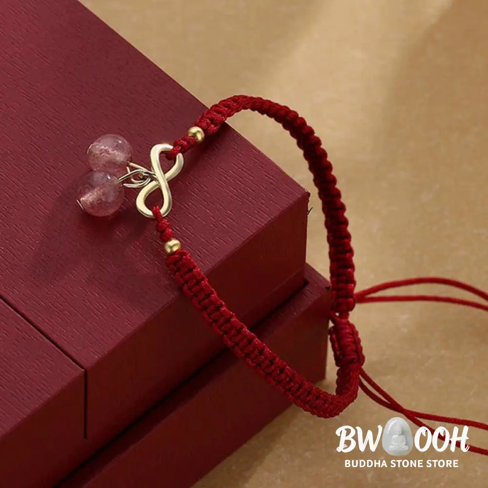 Buddha Stones Strawberry Quartz Crystal Endless Knot Love Healing Red String Weave Bracelet - BWOOOH - Strawberry