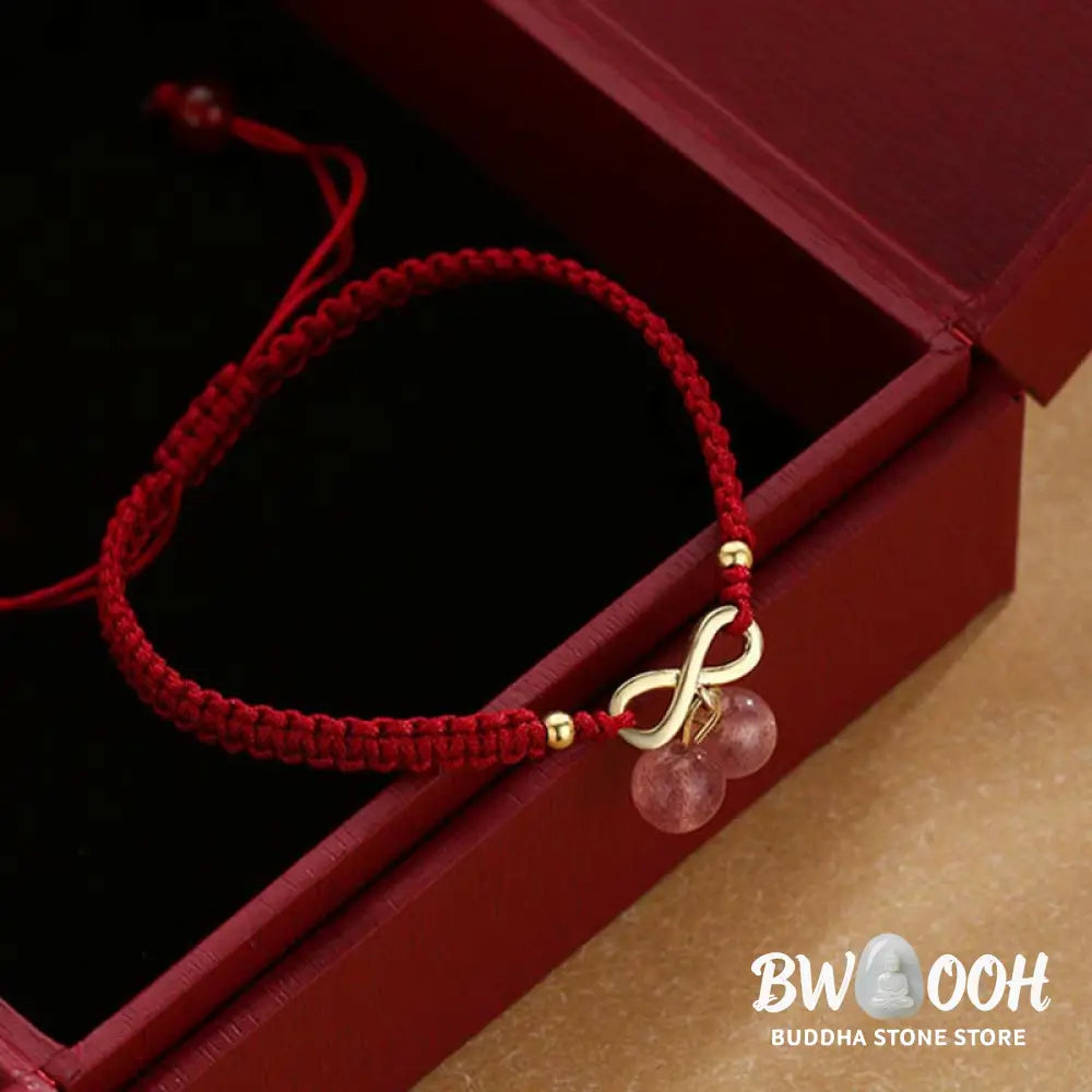 Buddha Stones Strawberry Quartz Crystal Endless Knot Love Healing Red String Weave Bracelet - BWOOOH - Strawberry