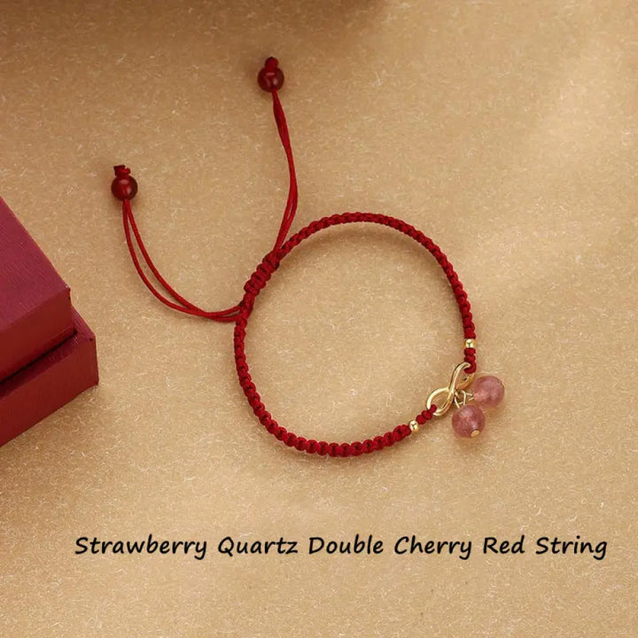 BWOOOH Strawberry Quartz Crystal Endless Knot Love Healing Red String Weave Bracelet - BWOOOH - Strawberry