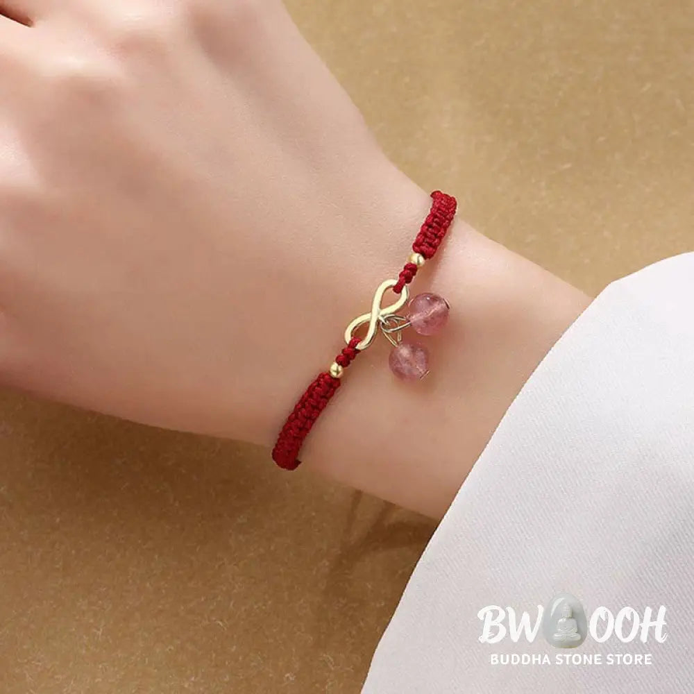 Buddha Stones Strawberry Quartz Crystal Endless Knot Love Healing Red String Weave Bracelet - BWOOOH - Strawberry