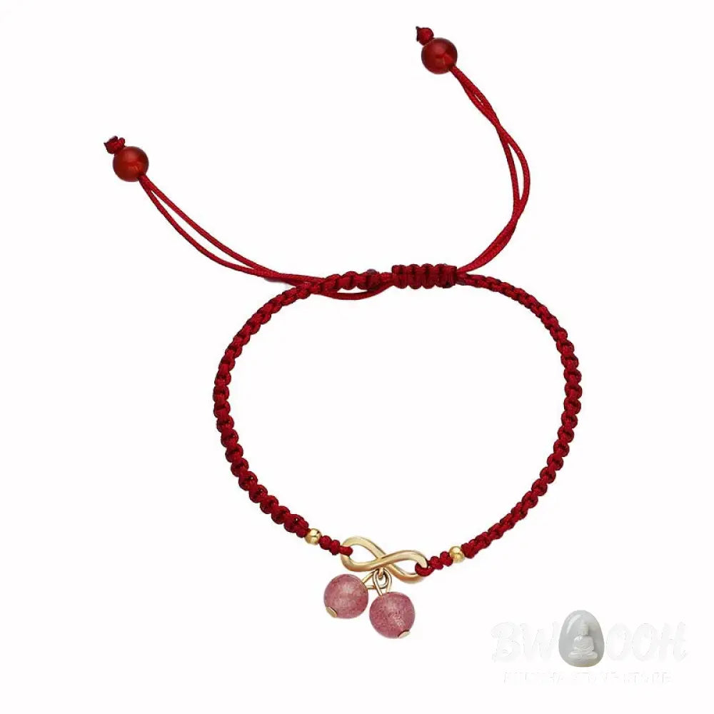 Buddha Stones Strawberry Quartz Crystal Endless Knot Love Healing Red String Weave Bracelet - BWOOOH - Strawberry