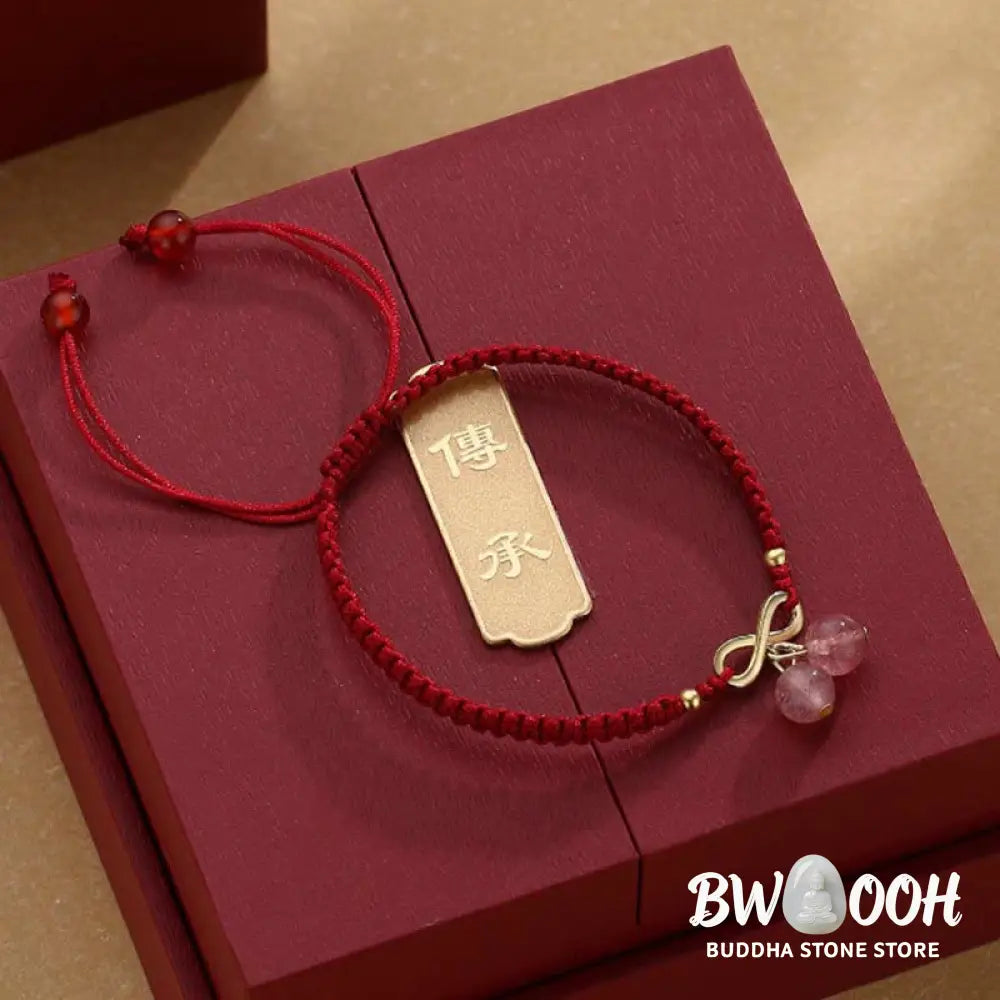 Buddha Stones Strawberry Quartz Crystal Endless Knot Love Healing Red String Weave Bracelet - BWOOOH - Strawberry