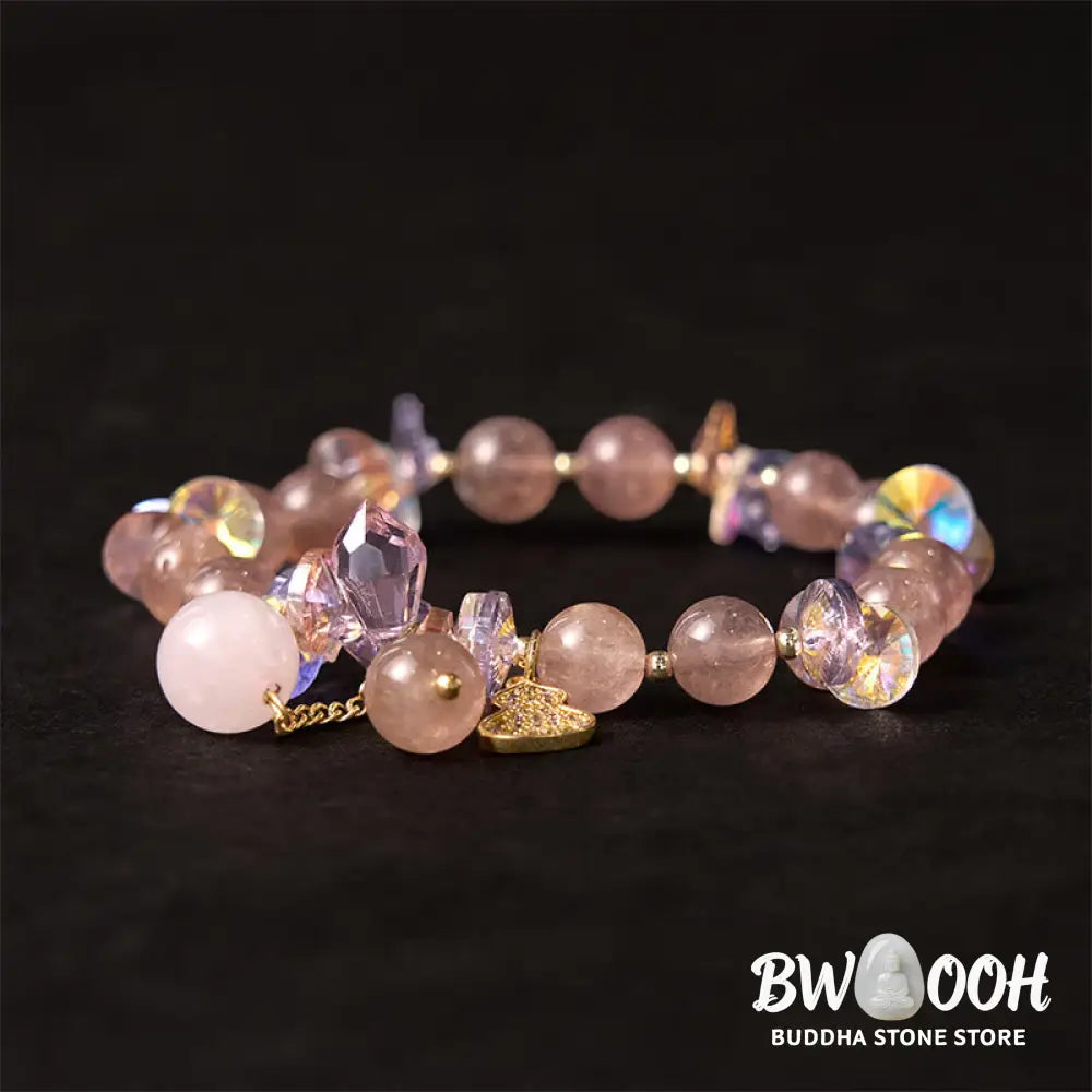 Buddha Stones Strawberry Quartz Crystal Gourd Positive Bracelet - BWOOOH - Strawberry Quartz(Wrist Circumference: