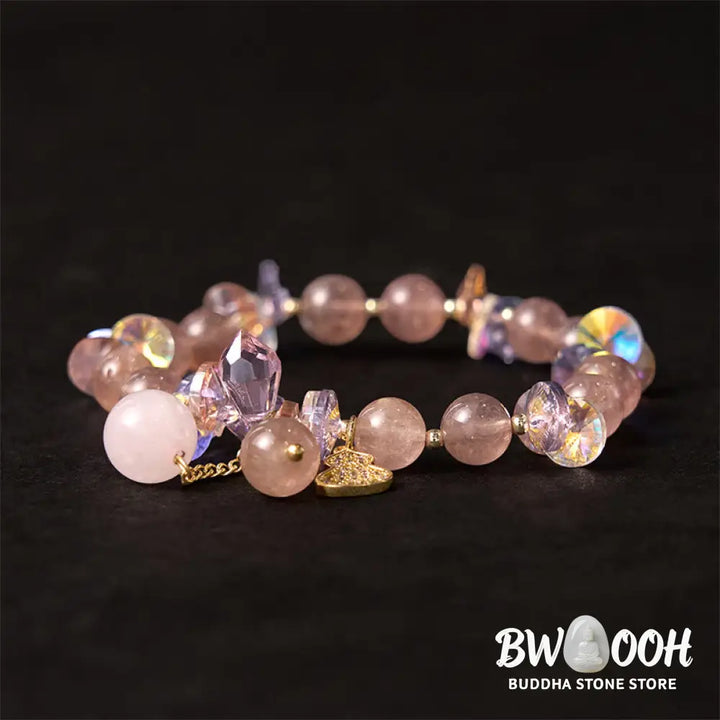 Buddha Stones Strawberry Quartz Crystal Gourd Positive Bracelet - BWOOOH - Strawberry Quartz(Wrist Circumference: