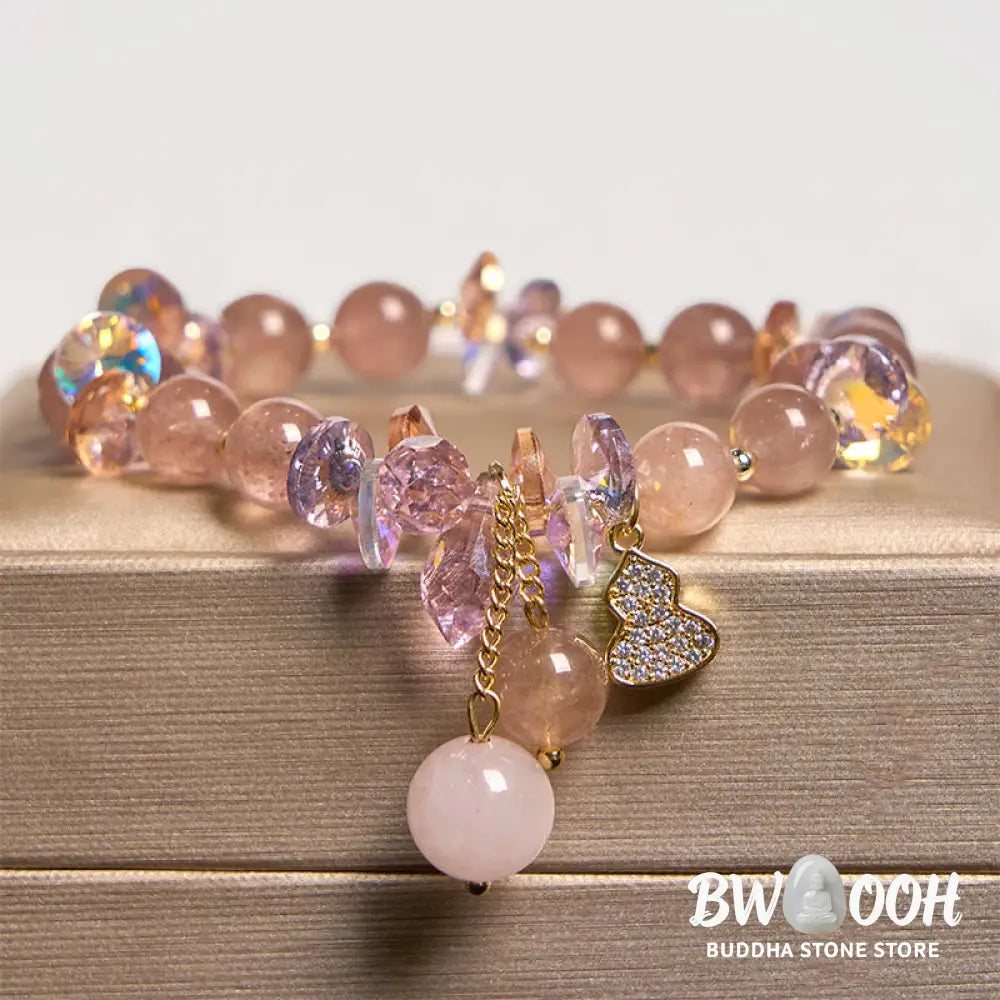 Buddha Stones Strawberry Quartz Crystal Gourd Positive Bracelet - BWOOOH - Strawberry Quartz(Wrist Circumference: