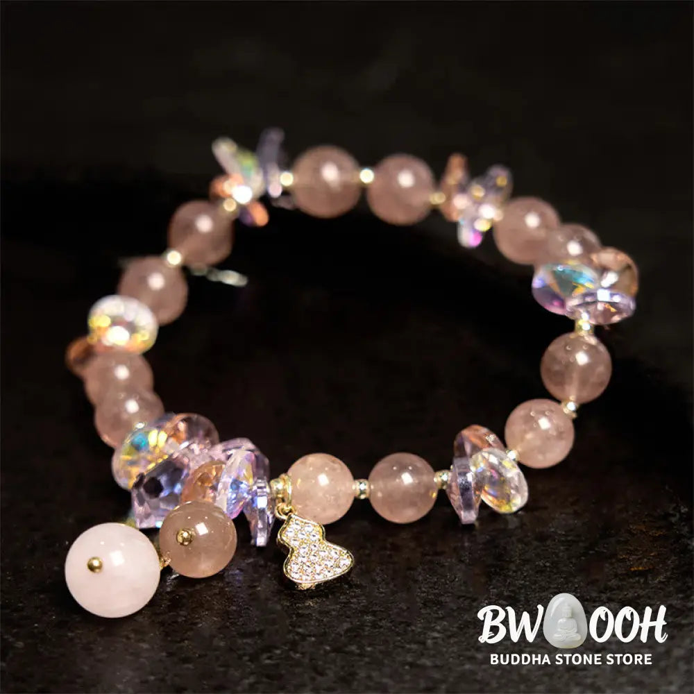 Buddha Stones Strawberry Quartz Crystal Gourd Positive Bracelet - BWOOOH - Strawberry Quartz(Wrist Circumference: