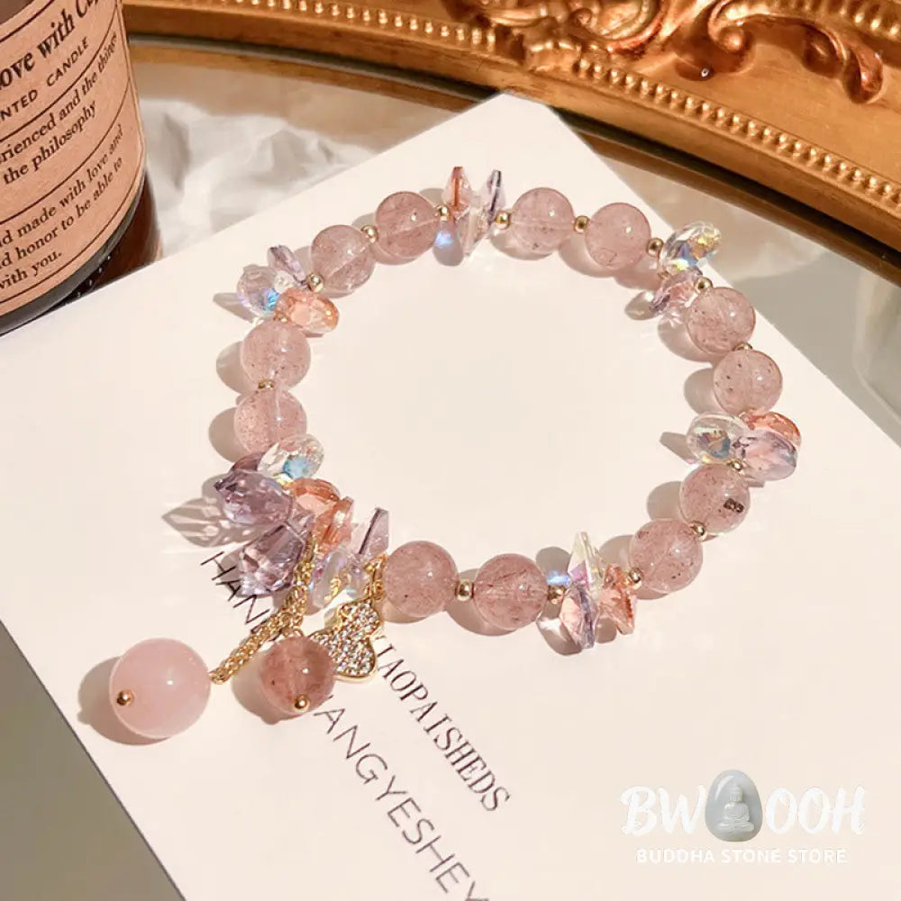 Buddha Stones Strawberry Quartz Crystal Gourd Positive Bracelet - BWOOOH - Strawberry Quartz(Wrist Circumference: