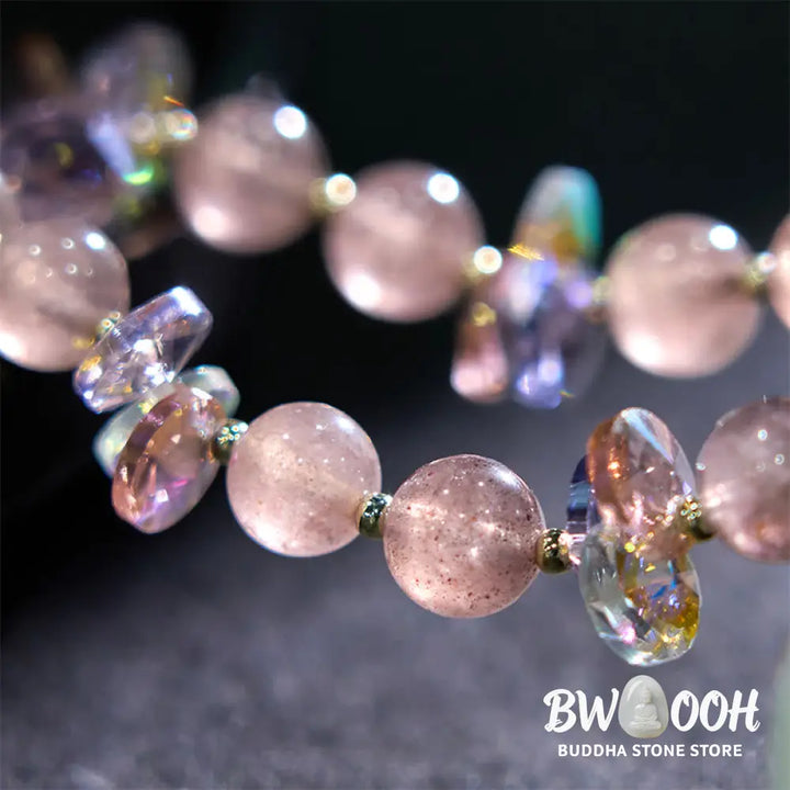 Buddha Stones Strawberry Quartz Crystal Gourd Positive Bracelet - BWOOOH - Strawberry Quartz(Wrist Circumference: