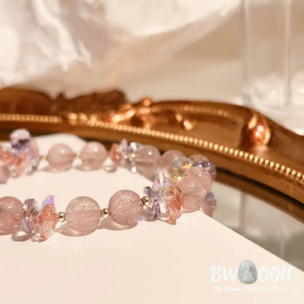 Buddha Stones Strawberry Quartz Crystal Gourd Positive Bracelet - BWOOOH - Strawberry Quartz(Wrist Circumference:
