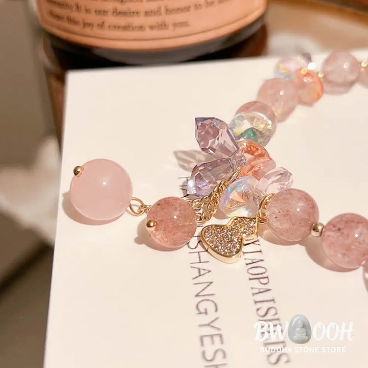 Buddha Stones Strawberry Quartz Crystal Gourd Positive Bracelet - BWOOOH - Strawberry Quartz(Wrist Circumference: