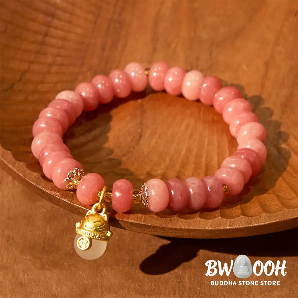 Buddha Stones Strawberry Quartz Cyan Jade Lucky Cat Beads Healing Bracelet - BWOOOH - Bracelet