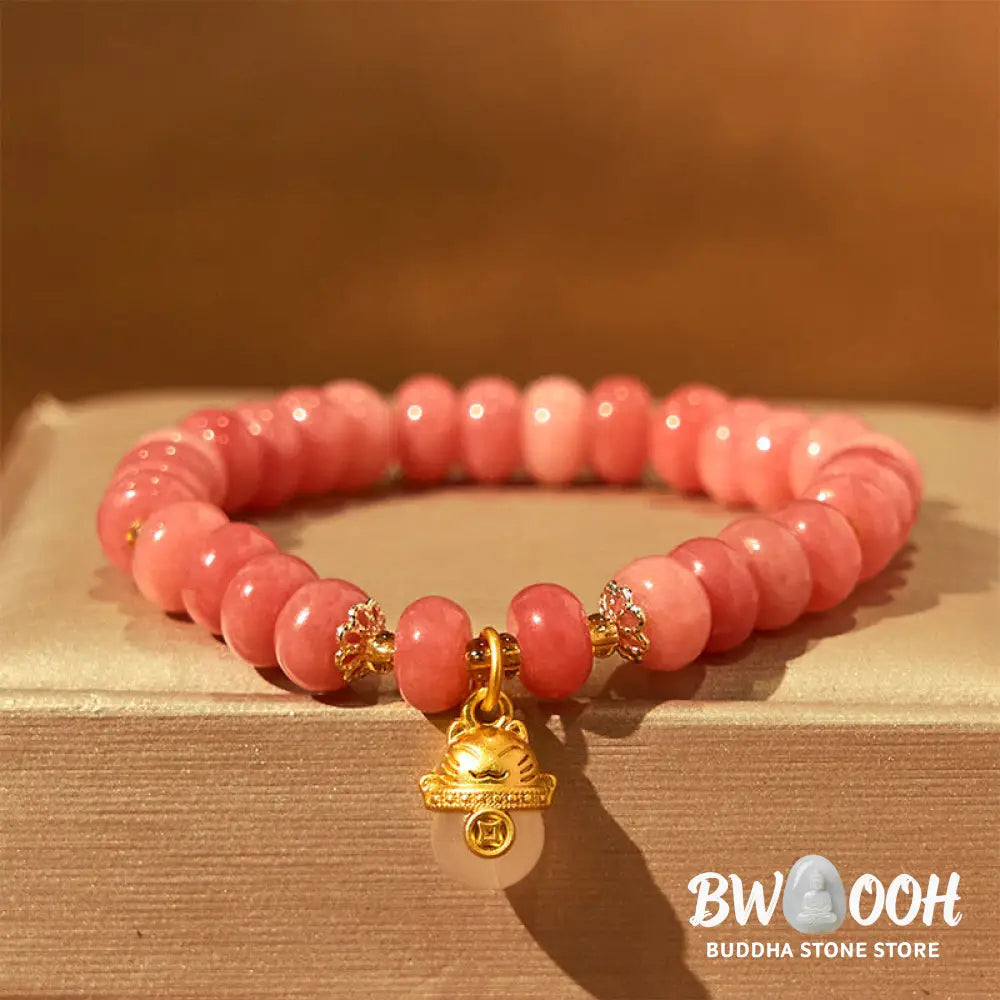 Buddha Stones Strawberry Quartz Cyan Jade Lucky Cat Beads Healing Bracelet - BWOOOH - Bracelet