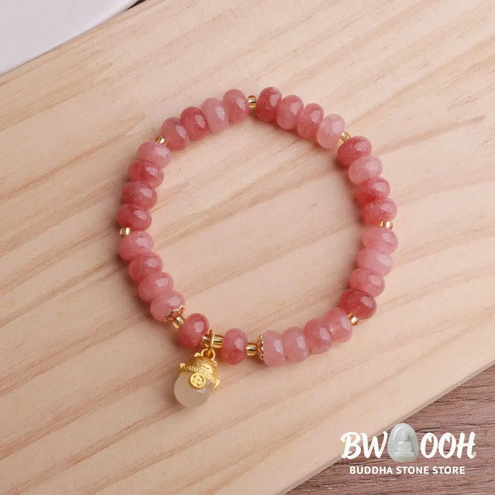 Buddha Stones Strawberry Quartz Cyan Jade Lucky Cat Beads Healing Bracelet - BWOOOH - Bracelet