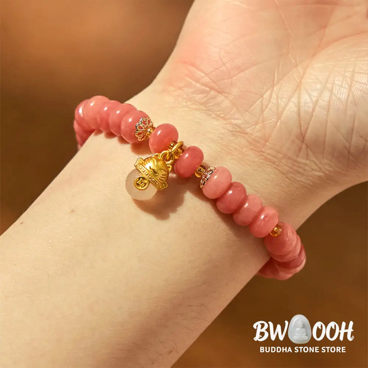 Buddha Stones Strawberry Quartz Cyan Jade Lucky Cat Beads Healing Bracelet - BWOOOH - Bracelet