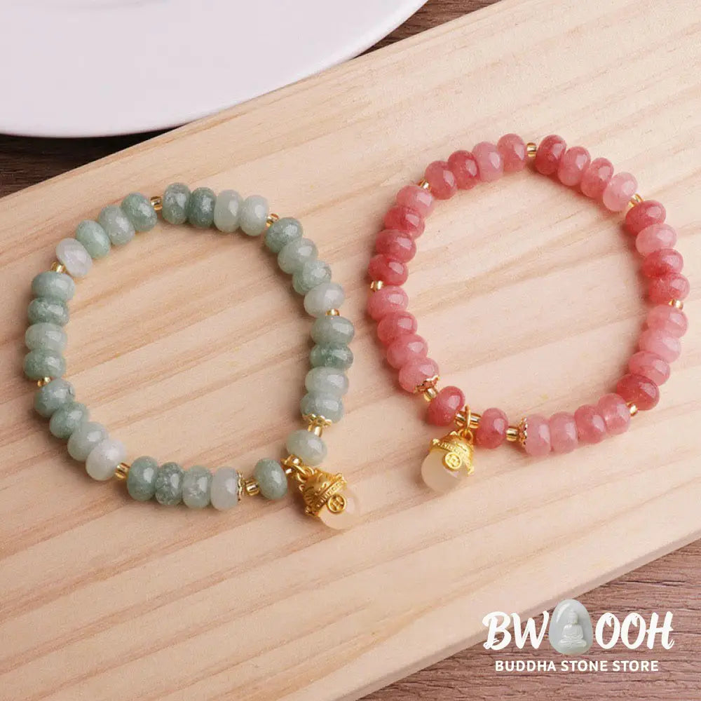 Buddha Stones Strawberry Quartz Cyan Jade Lucky Cat Beads Healing Bracelet - BWOOOH - Bracelet