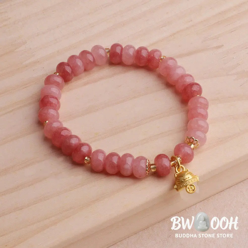 Buddha Stones Strawberry Quartz Cyan Jade Lucky Cat Beads Healing Bracelet - BWOOOH - Bracelet