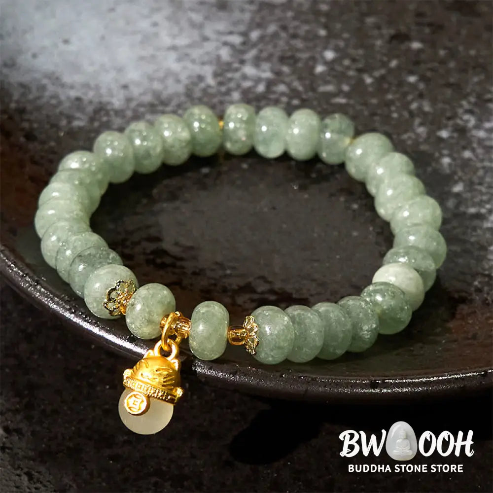 Buddha Stones Strawberry Quartz Cyan Jade Lucky Cat Beads Healing Bracelet - BWOOOH - Bracelet