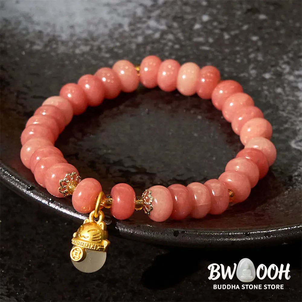 Buddha Stones Strawberry Quartz Cyan Jade Lucky Cat Beads Healing Bracelet - BWOOOH - Bracelet