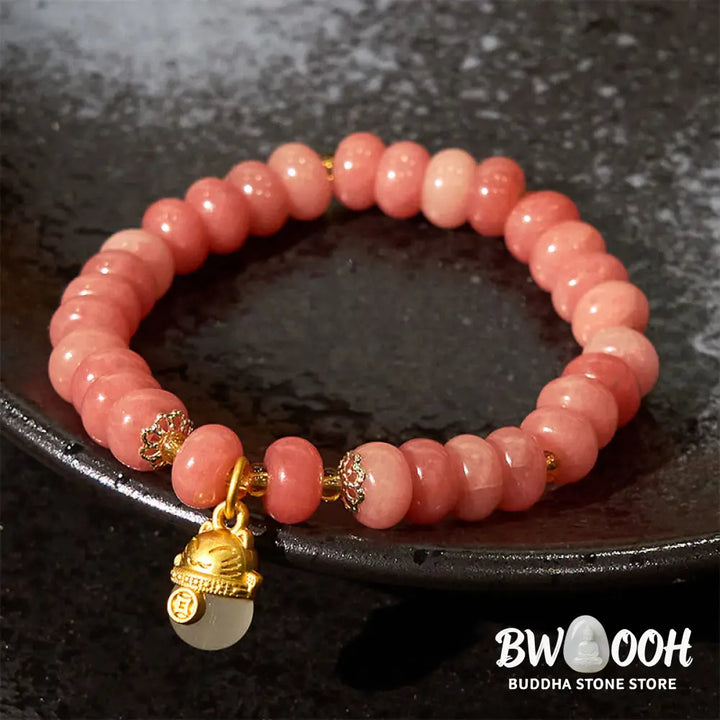 Buddha Stones Strawberry Quartz Cyan Jade Lucky Cat Beads Healing Bracelet - BWOOOH - Bracelet