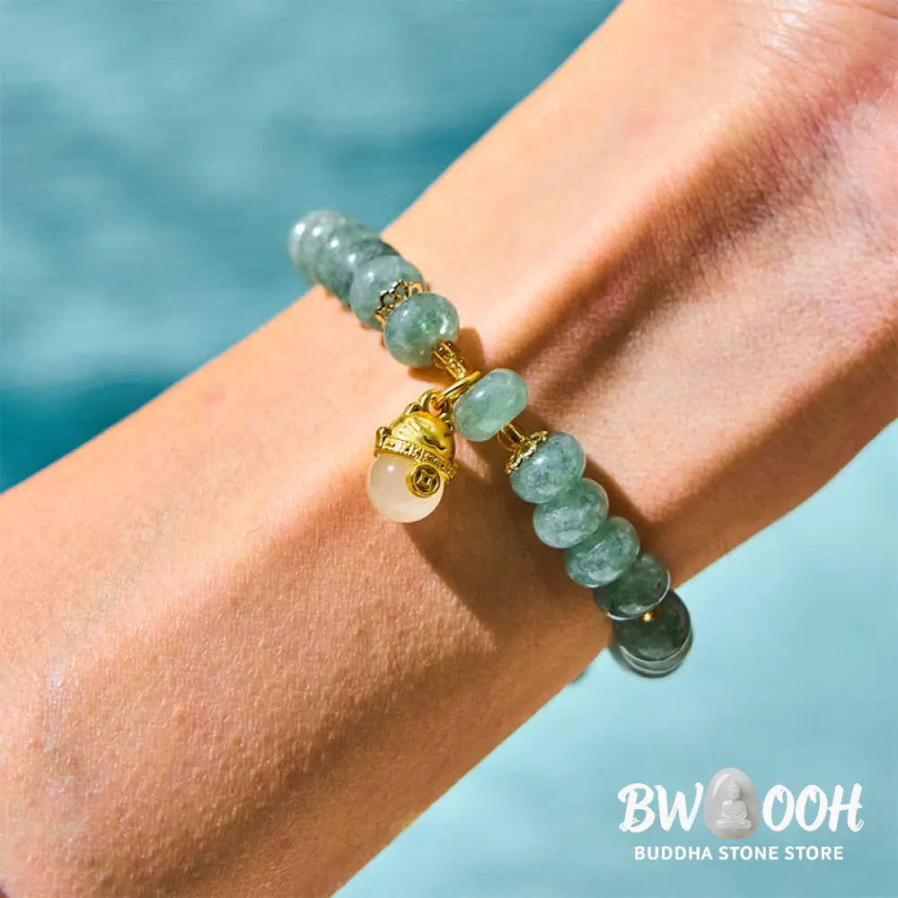 Buddha Stones Strawberry Quartz Cyan Jade Lucky Cat Beads Healing Bracelet - BWOOOH - Bracelet