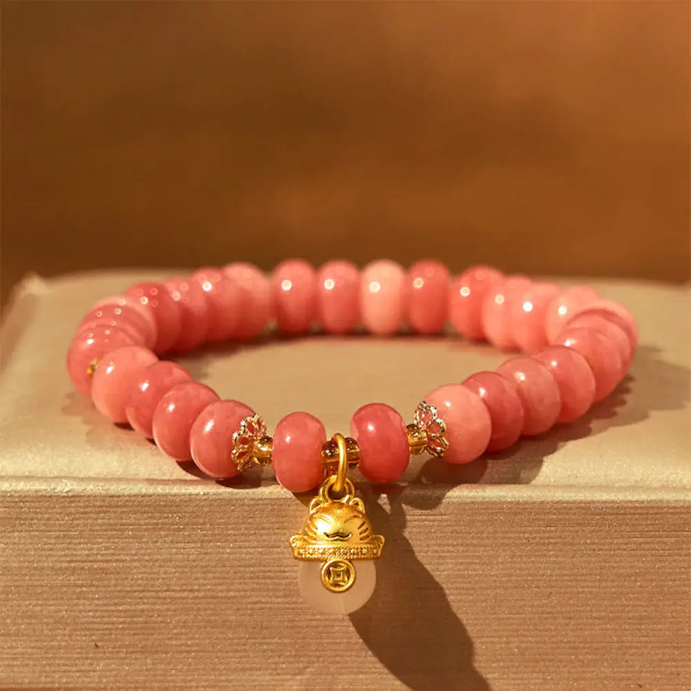 BWOOOH Strawberry Quartz Cyan Jade Lucky Cat Beads Healing Bracelet - BWOOOH - Strawberry Quartz (Wrist