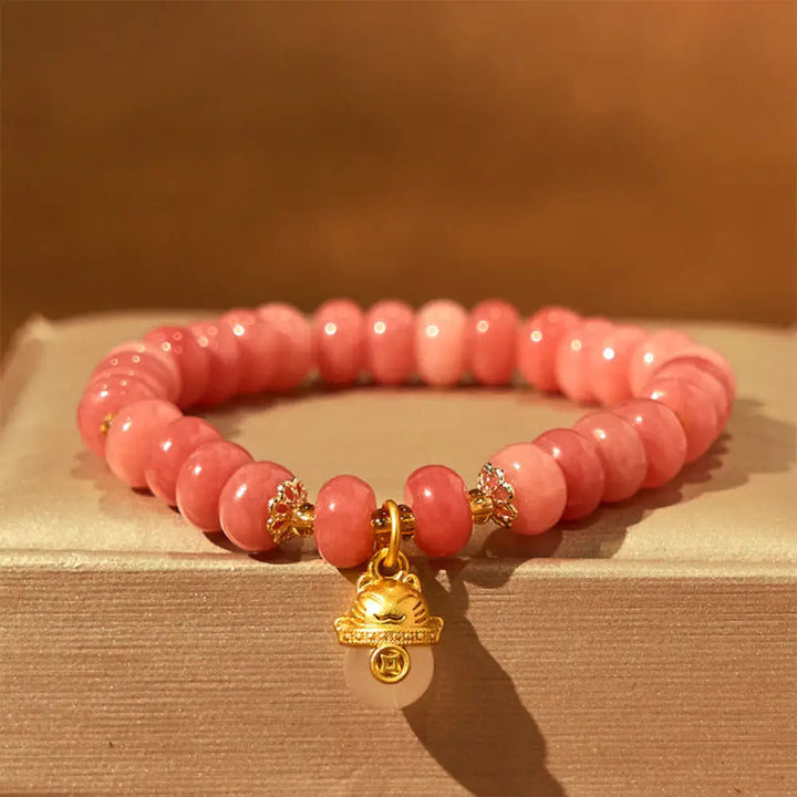 BWOOOH Strawberry Quartz Cyan Jade Lucky Cat Beads Healing Bracelet - BWOOOH - Strawberry Quartz (Wrist