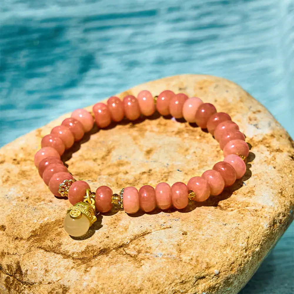 BWOOOH Strawberry Quartz Cyan Jade Lucky Cat Beads Healing Bracelet — Strawberry Quartz jade bracelet for spiritual healin...