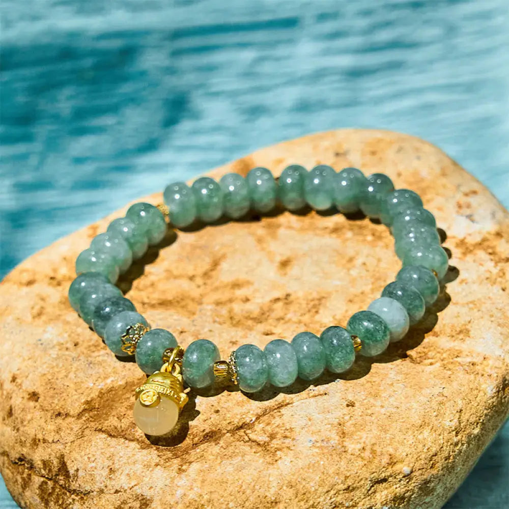 Buddha Stones Strawberry Quartz Cyan Jade Lucky Cat Beads Healing Bracelet - BWOOOH - Cyan Jade (Wrist Circumference: