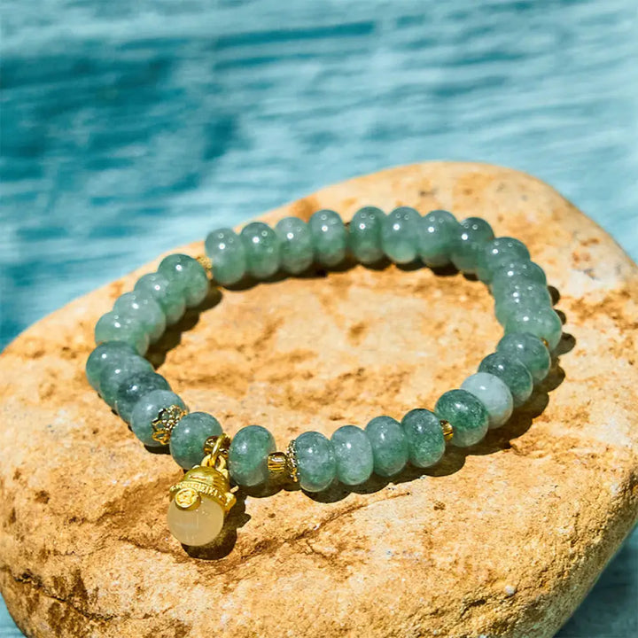 Buddha Stones Strawberry Quartz Cyan Jade Lucky Cat Beads Healing Bracelet - BWOOOH - Cyan Jade (Wrist Circumference: