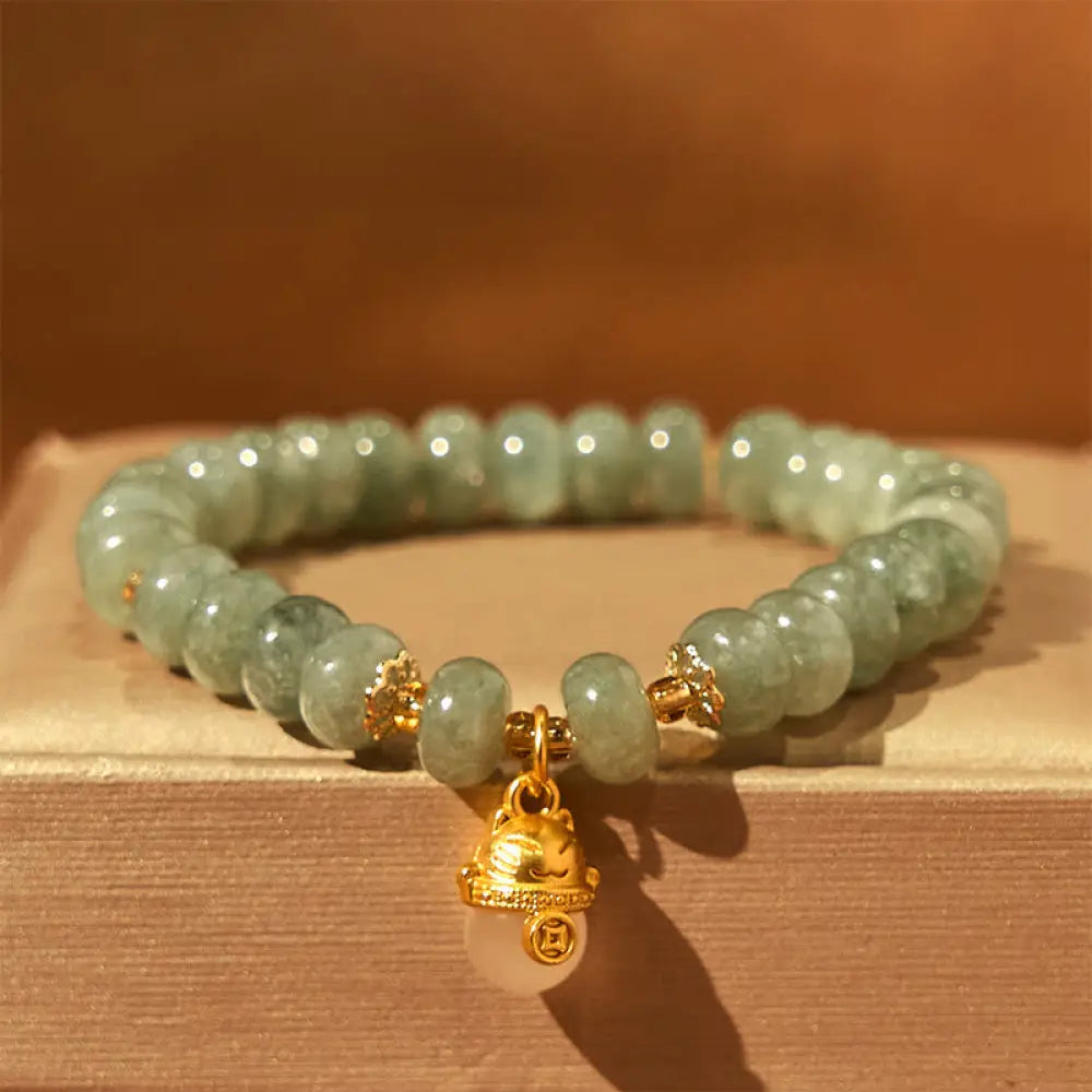 Buddha Stones Strawberry Quartz Cyan Jade Lucky Cat Beads Healing Bracelet - BWOOOH - Cyan Jade (Wrist Circumference: