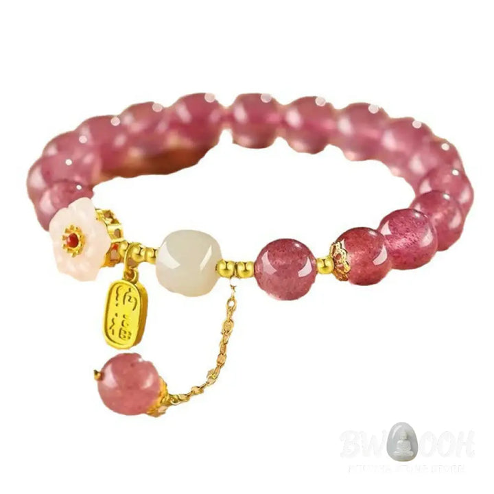 Buddha Stones Strawberry Quartz Fu Character Pink Crystal Healing Bracelet - BWOOOH - Bracelet