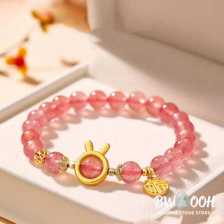 Buddha Stones Strawberry Quartz Fu Character Pink Crystal Healing Bracelet - BWOOOH - Bracelet