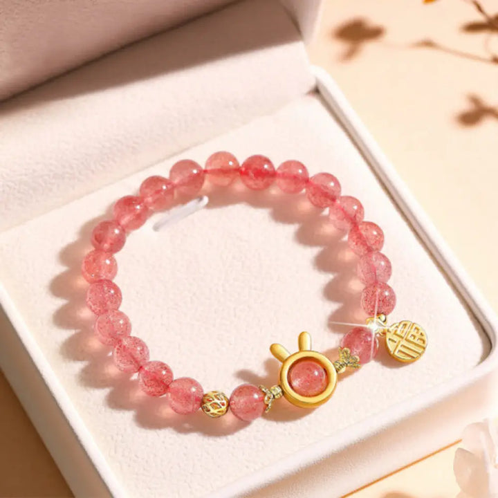 Buddha Stones Strawberry Quartz Fu Character Pink Crystal Healing Bracelet - BWOOOH - Strawberry Quartz(Wrist