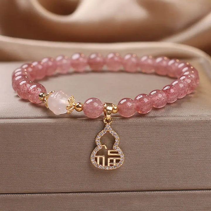 BWOOOH Strawberry Quartz Gourd Fu Character Charm Positive Bracelet - BWOOOH - Strawberry Quartz(Wrist