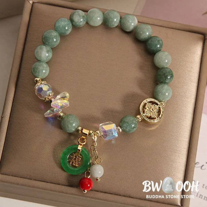 BWOOOH Strawberry Quartz Jade Fu Character Charm Healing Bracelet - Strawberry Quartz(Wrist Circumference
