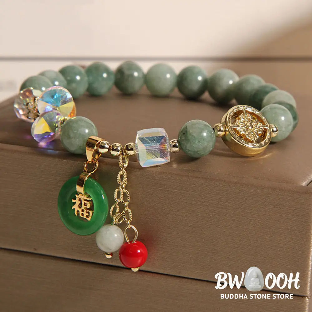 Buddha Stones Strawberry Quartz Jade Fu Character Charm Healing Bracelet - BWOOOH - Bracelet