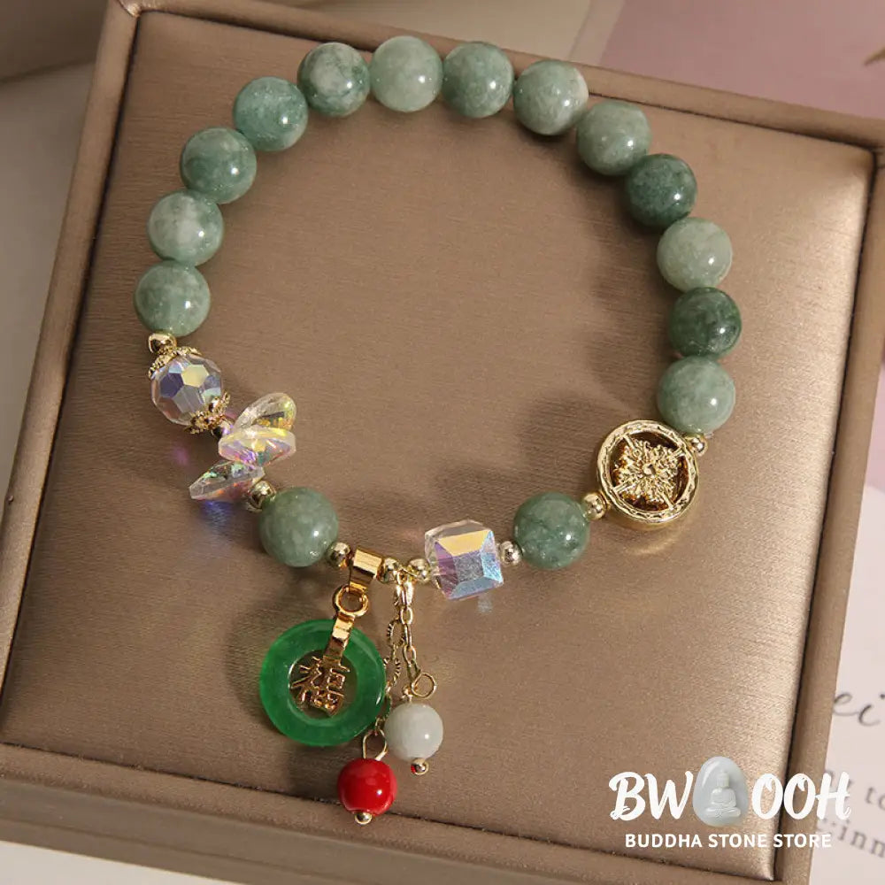 Buddha Stones Strawberry Quartz Jade Fu Character Charm Healing Bracelet - BWOOOH - Bracelet