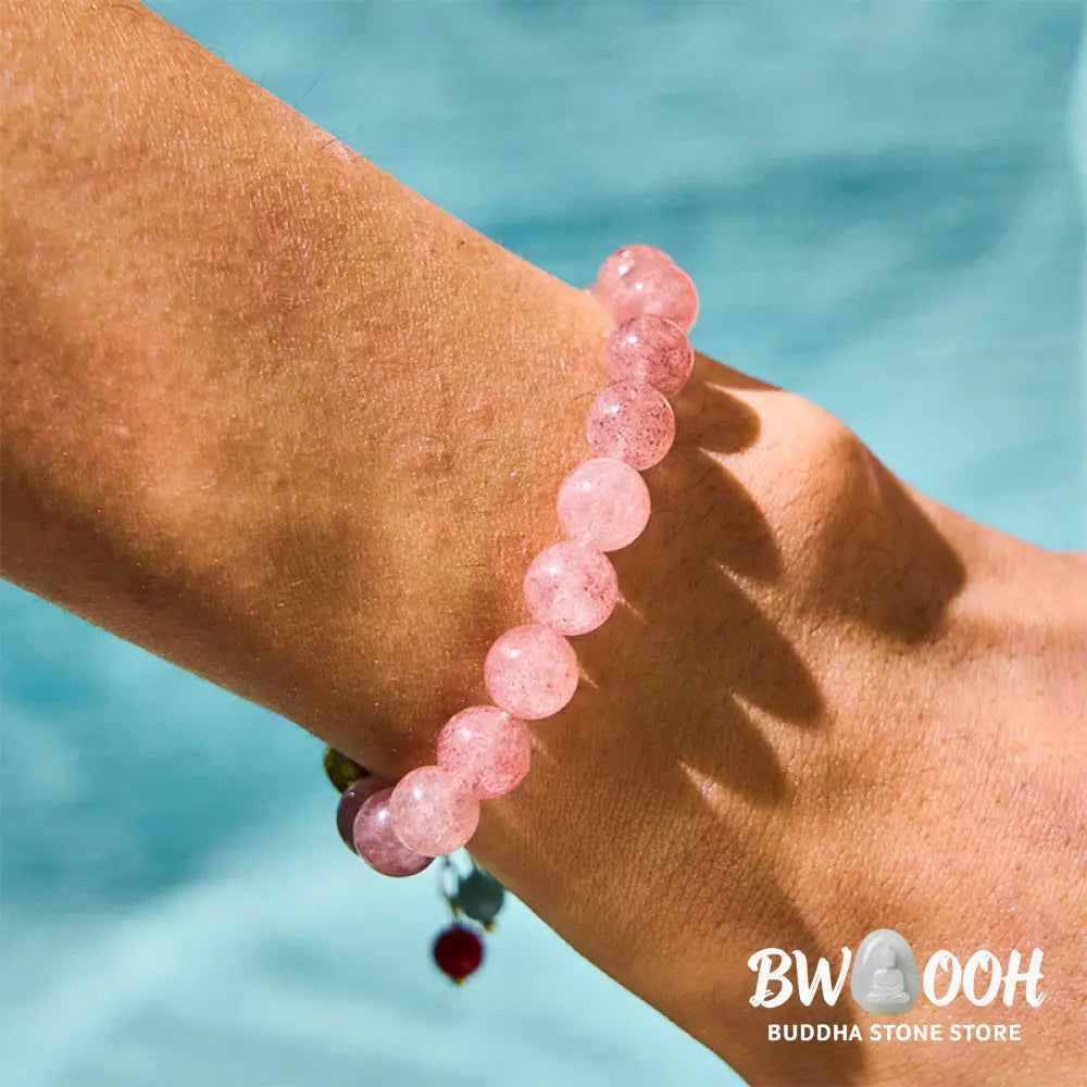 Buddha Stones Strawberry Quartz Jade Fu Character Charm Healing Bracelet - BWOOOH - Bracelet