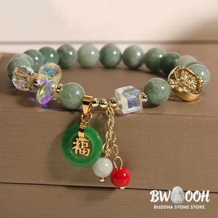 Buddha Stones Strawberry Quartz Jade Fu Character Charm Healing Bracelet - BWOOOH - Bracelet