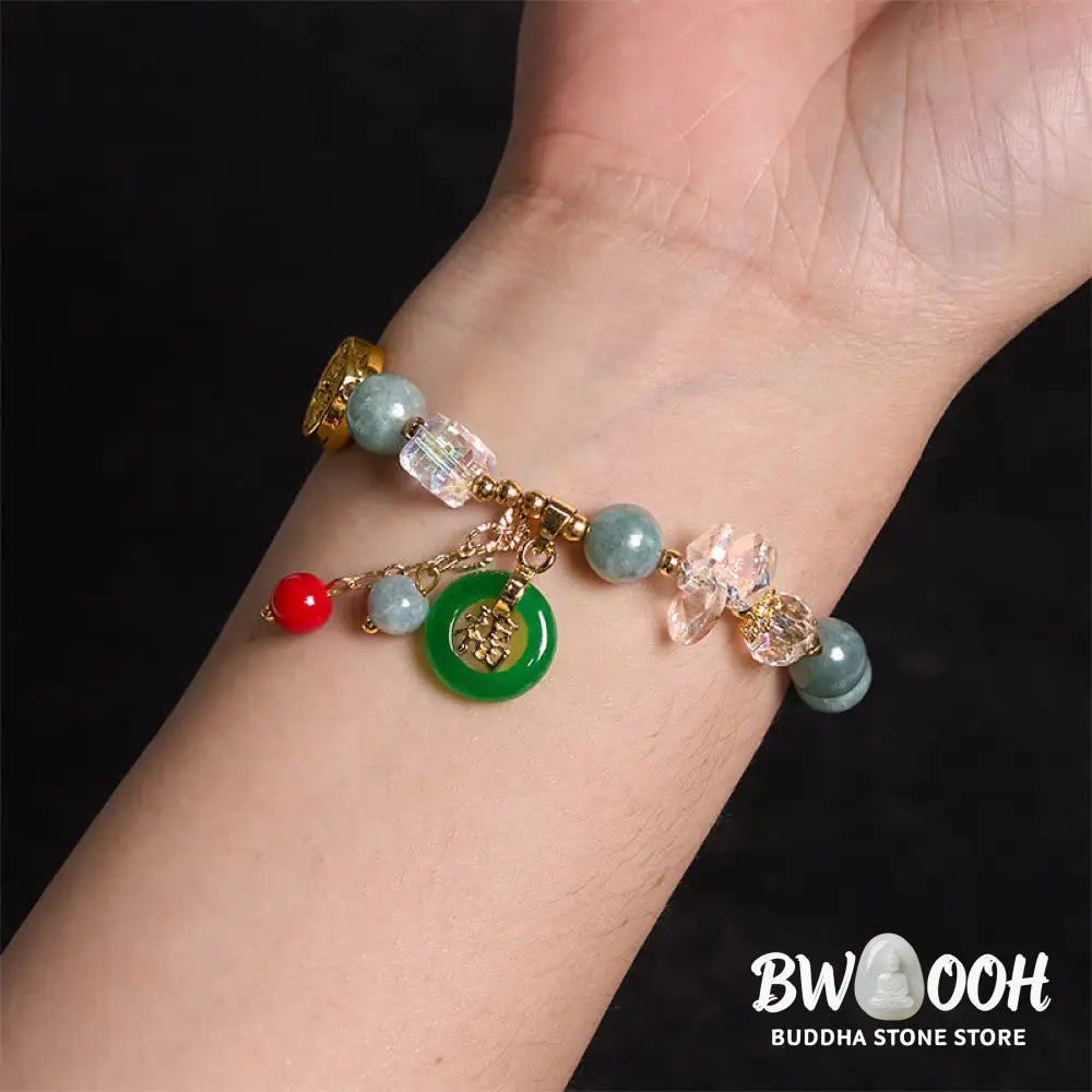 Buddha Stones Strawberry Quartz Jade Fu Character Charm Healing Bracelet - BWOOOH - Bracelet
