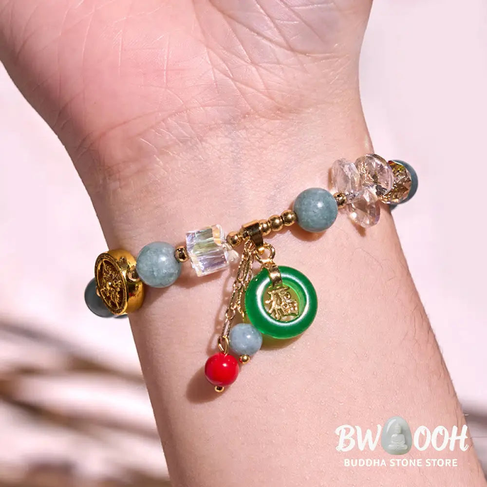 Buddha Stones Strawberry Quartz Jade Fu Character Charm Healing Bracelet - BWOOOH - Bracelet