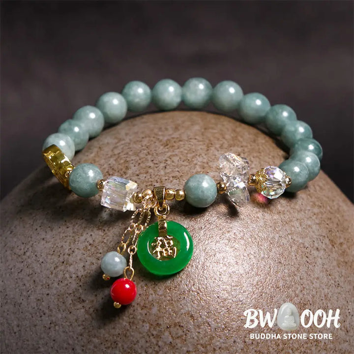 Buddha Stones Strawberry Quartz Jade Fu Character Charm Healing Bracelet - BWOOOH - Bracelet