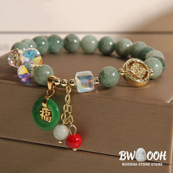Buddha Stones Strawberry Quartz Jade Fu Character Charm Healing Bracelet - BWOOOH - Bracelet