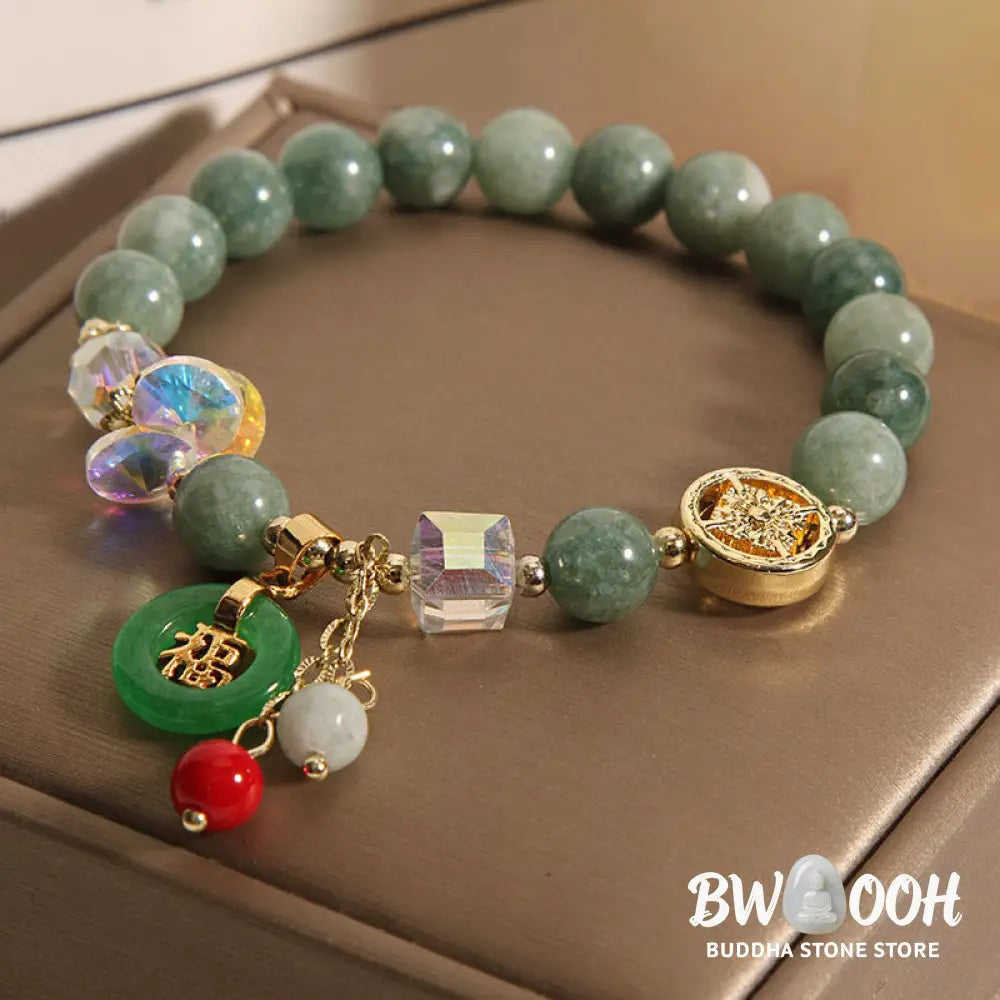 Buddha Stones Strawberry Quartz Jade Fu Character Charm Healing Bracelet - BWOOOH - Bracelet