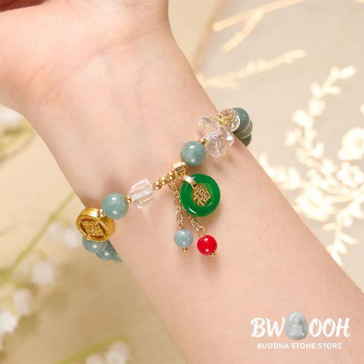 Buddha Stones Strawberry Quartz Jade Fu Character Charm Healing Bracelet - BWOOOH - Bracelet