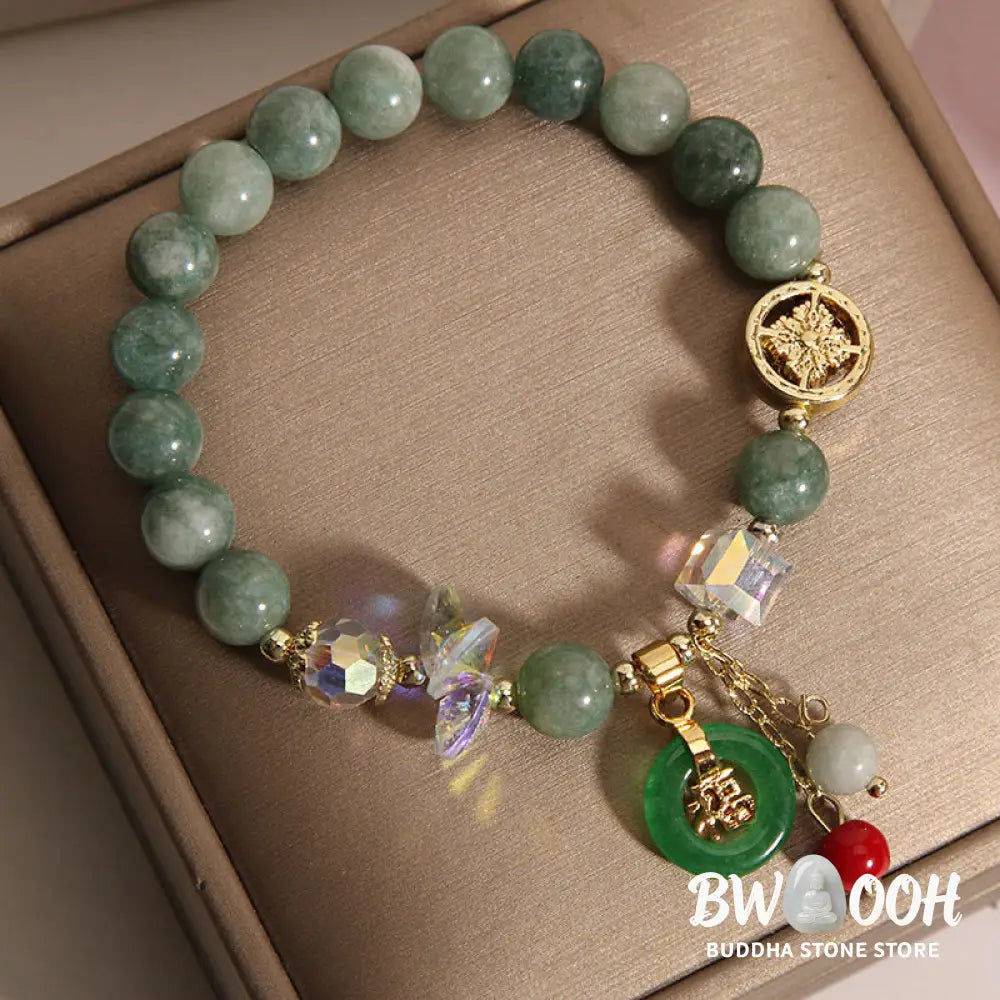 Buddha Stones Strawberry Quartz Jade Fu Character Charm Healing Bracelet - BWOOOH - Bracelet